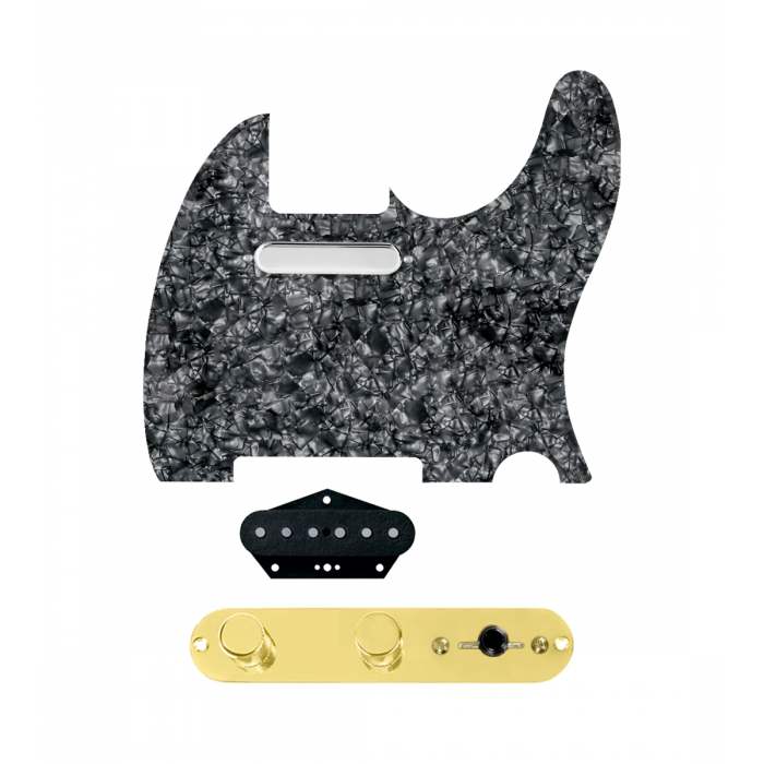 920D Custom Texas Grit Loaded Pickguard for Tele With Black Pearl Pickguard and T4W-REV-G Control Plate
