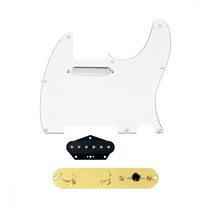 920D Custom Texas Grit Loaded Pickguard for Tele With White Pickguard and T3W-REV-G Control Plate
