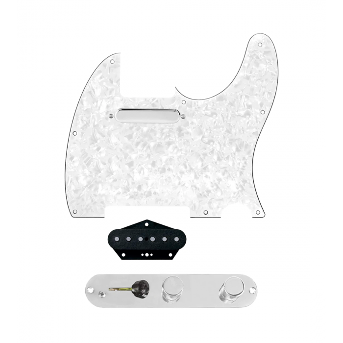 920D Custom Texas Grit Loaded Pickguard for Tele With White Pearl Pickguard and T3W-C Control Plate