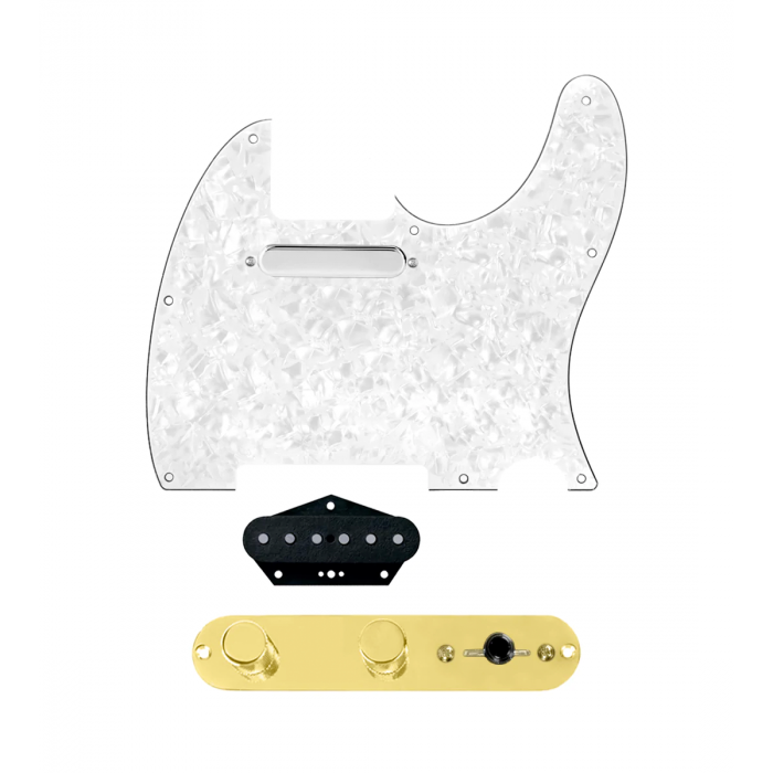 920D Custom Texas Grit Loaded Pickguard for Tele With White Pearl Pickguard and T3W-REV-G Control Plate