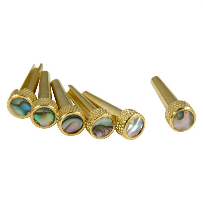 D'Andrea TP2A Acoustic Guitar Bridge Tone Pins Gold Brass Set with Abalone