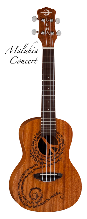 Luna Maluhia (Peace) Concert Ukulele Uke with Gig Bag 819998101893 